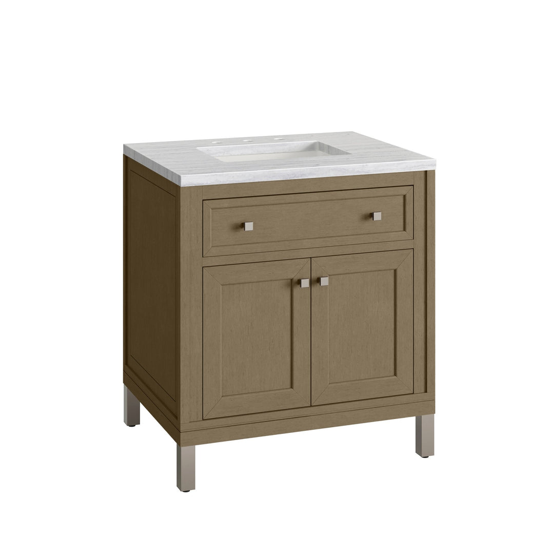 Chicago 30" Single Vanity, Walnut Whisper, w/ 3 CM Arctic Fall Solid Surface Top