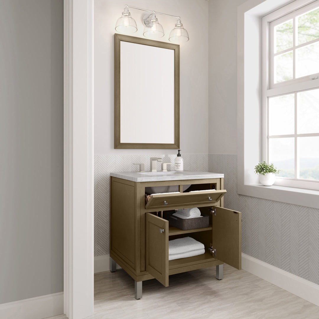 Chicago 30" Single Vanity, Walnut Whisper, w/ 3 CM Arctic Fall Solid Surface Top