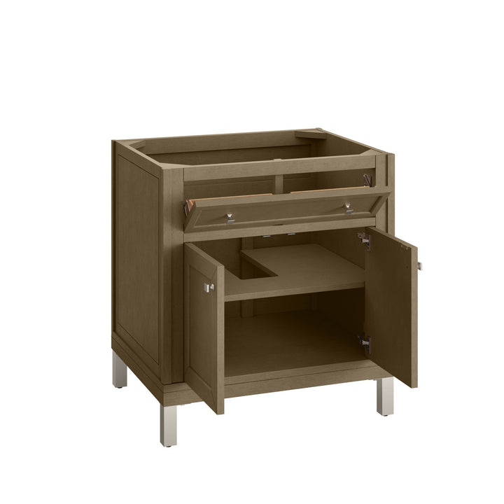 Chicago 30" Single Vanity, Walnut Whisper, w/ 3 CM Carrara Marble Top