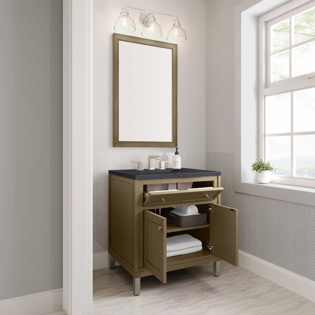 Chicago 30" Single Vanity, Walnut Whisper, w/ 3 CM Charcoal Soapstone Silestone® Top