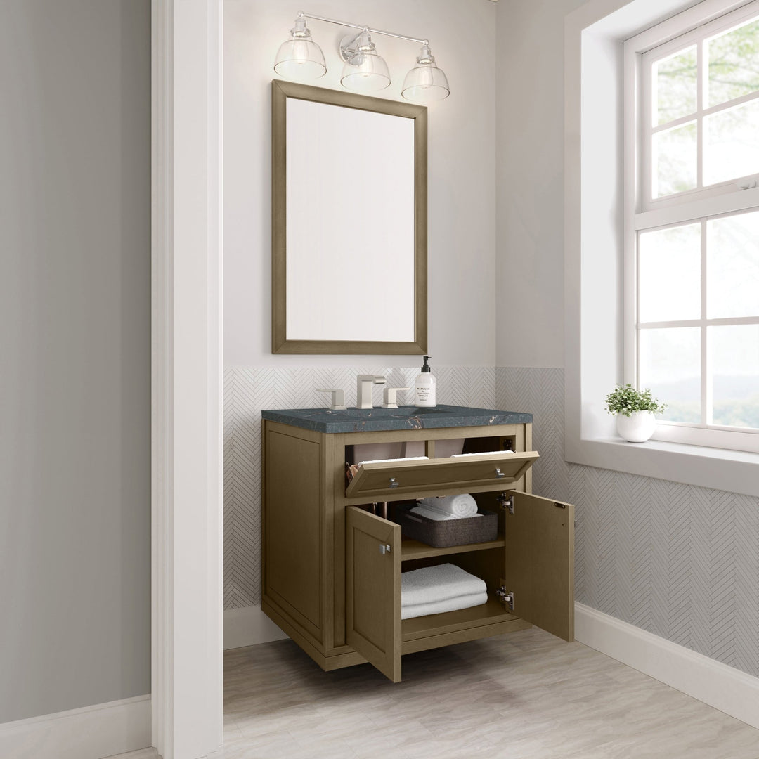 Chicago 30" Single Vanity, Walnut Whisper, w/ 3 CM Parisien Bleu Silestone® Top