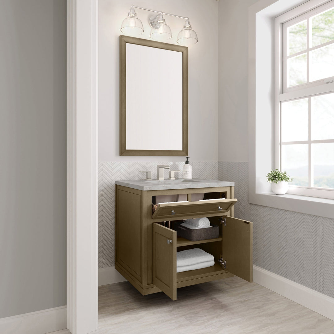 Chicago 30" Single Vanity, Walnut Whisper, w/ 3 CM Victorian Silver Silestone® Top