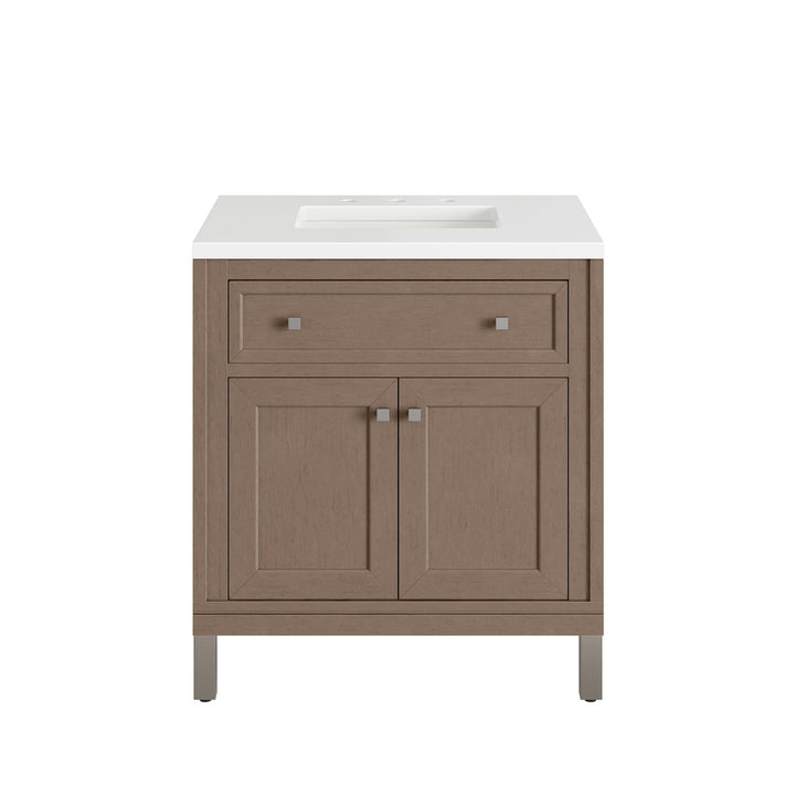 Chicago 30" Single Vanity, Walnut Whisper, w/ 3 CM White Zeus Silestone® Top