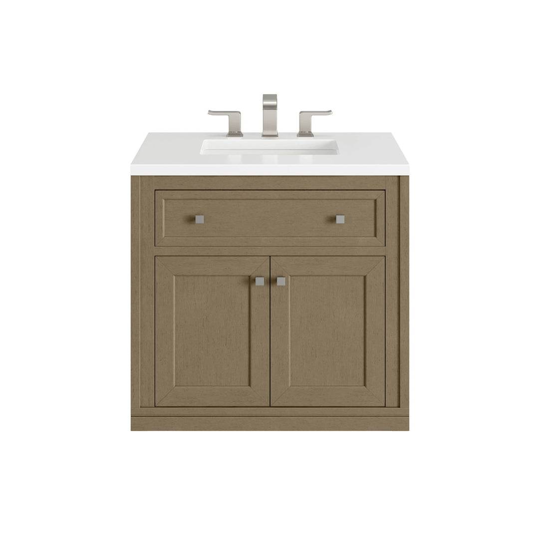 Chicago 30" Single Vanity, Walnut Whisper, w/ 3 CM White Zeus Silestone® Top