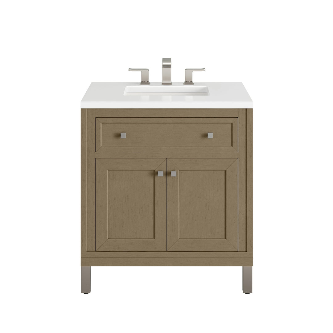 Chicago 30" Single Vanity, Walnut Whisper, w/ 3 CM White Zeus Silestone® Top