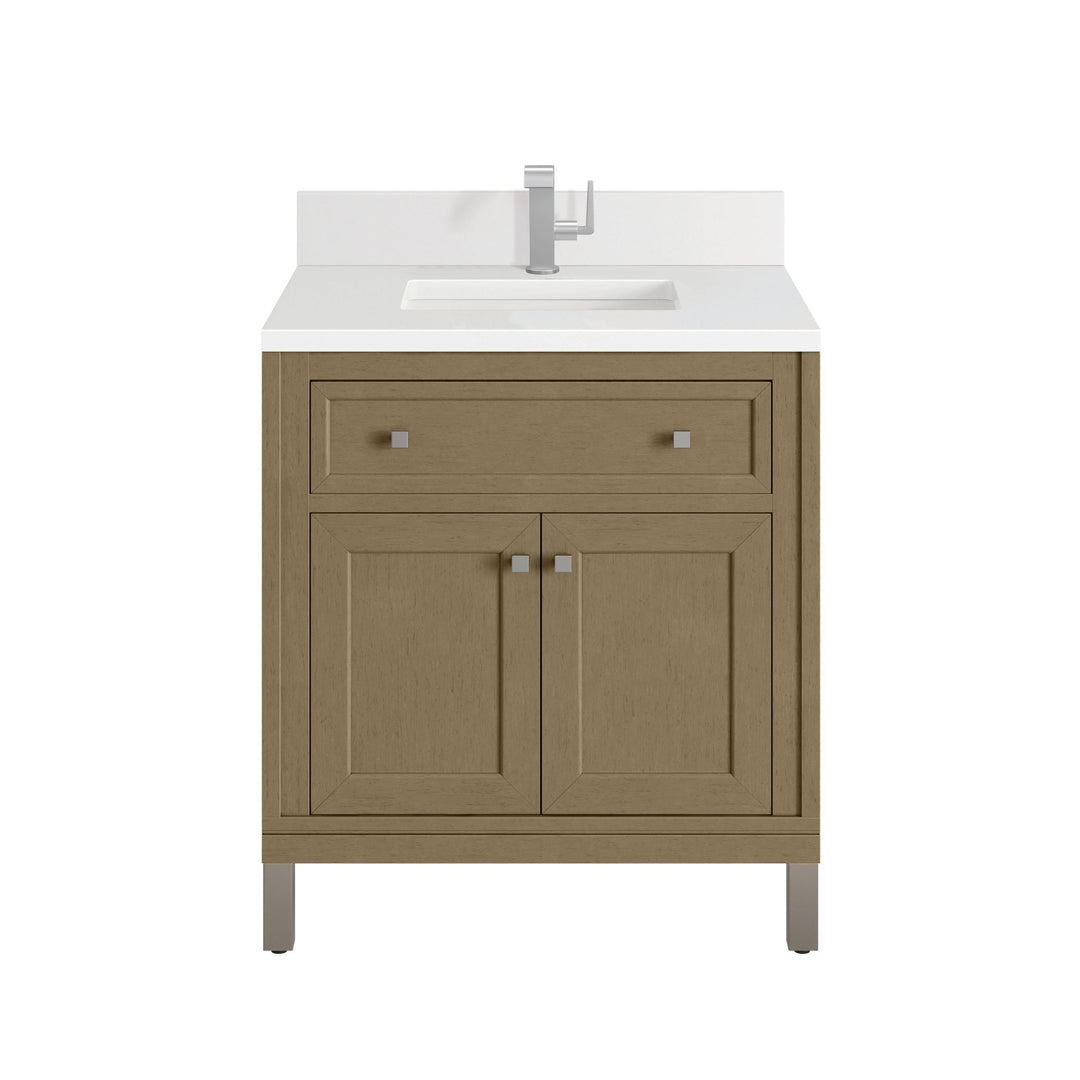 Chicago 30" Single Vanity, Walnut Whisper, w/ Single Hole 3CM White Zeus Silestone® Top & Backsplash
