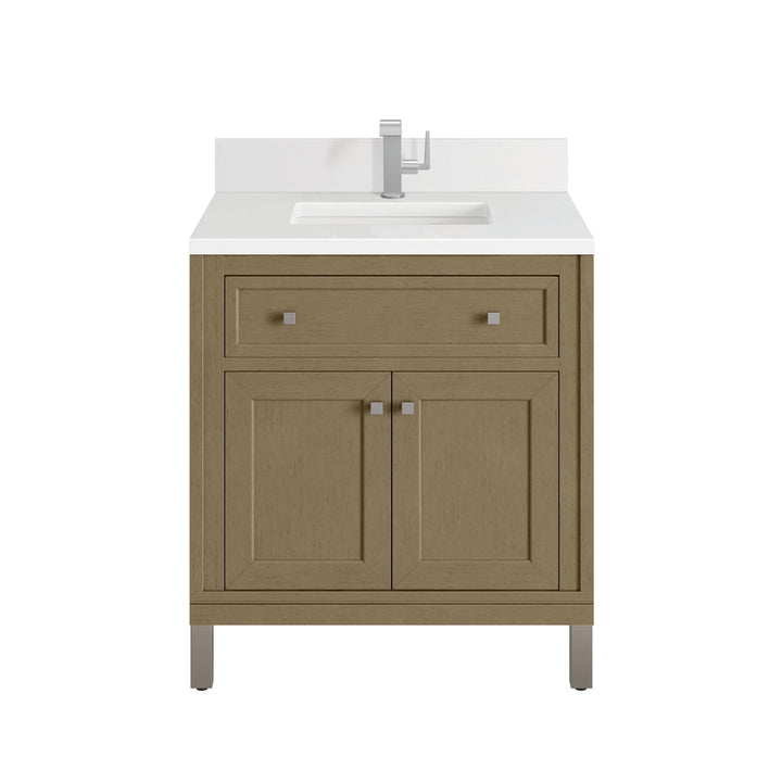 Chicago 30" Single Vanity, Walnut Whisper, w/ Single Hole 3CM White Zeus Silestone® Top & Backsplash