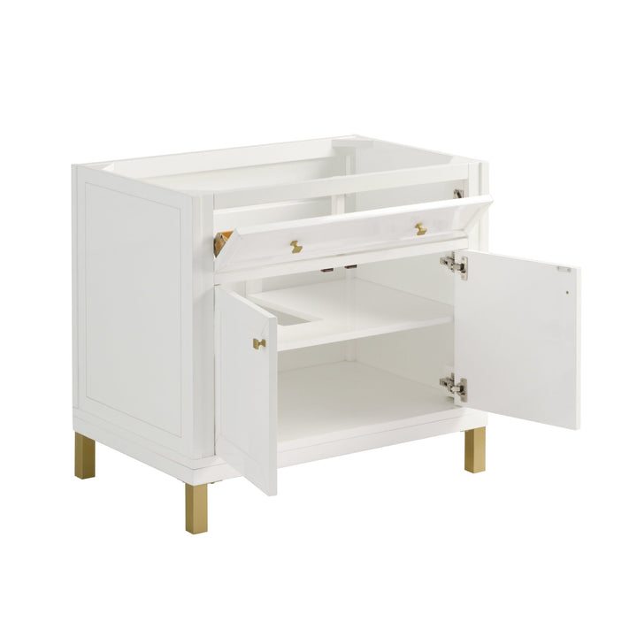Chicago 36" Single Vanity, Glossy White, w/ 3 CM Arctic Fall Solid Surface Top