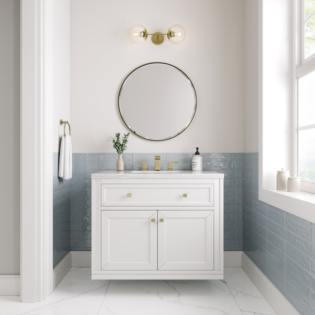 Chicago 36" Single Vanity, Glossy White, w/ 3 CM Arctic Fall Solid Surface Top