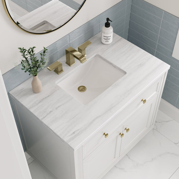 Chicago 36" Single Vanity, Glossy White, w/ 3 CM Arctic Fall Solid Surface Top