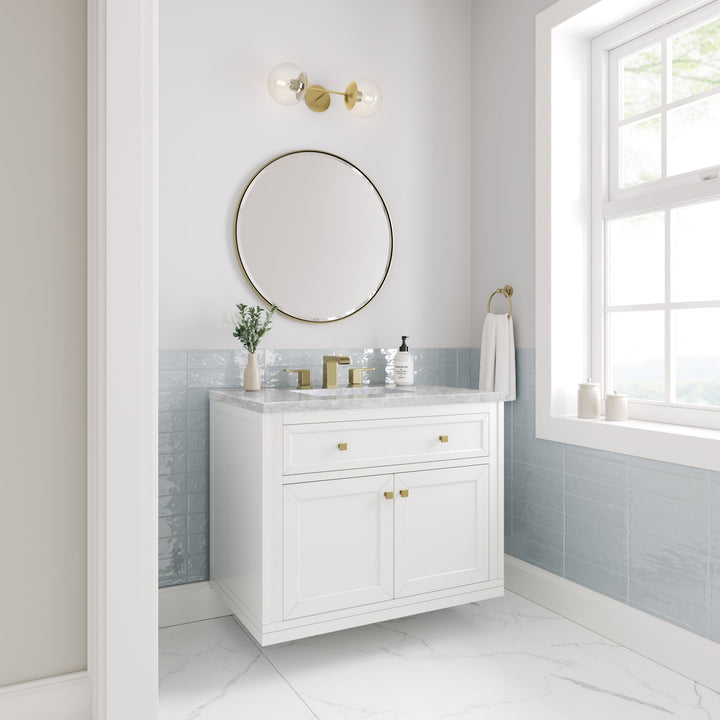 Chicago 36" Single Vanity, Glossy White, w/ 3 CM Carrara Marble Top