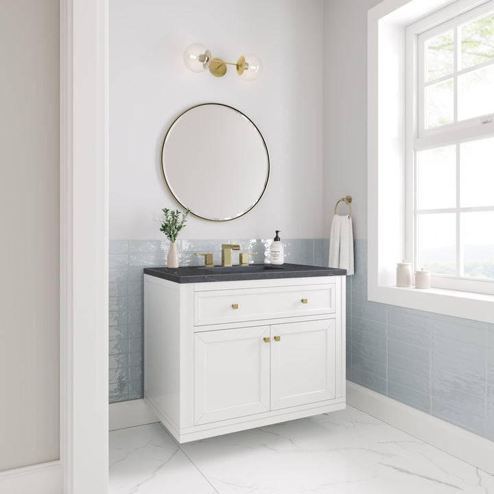 Chicago 36" Single Vanity, Glossy White, w/ 3 CM Charcoal Soapstone Silestone® Top