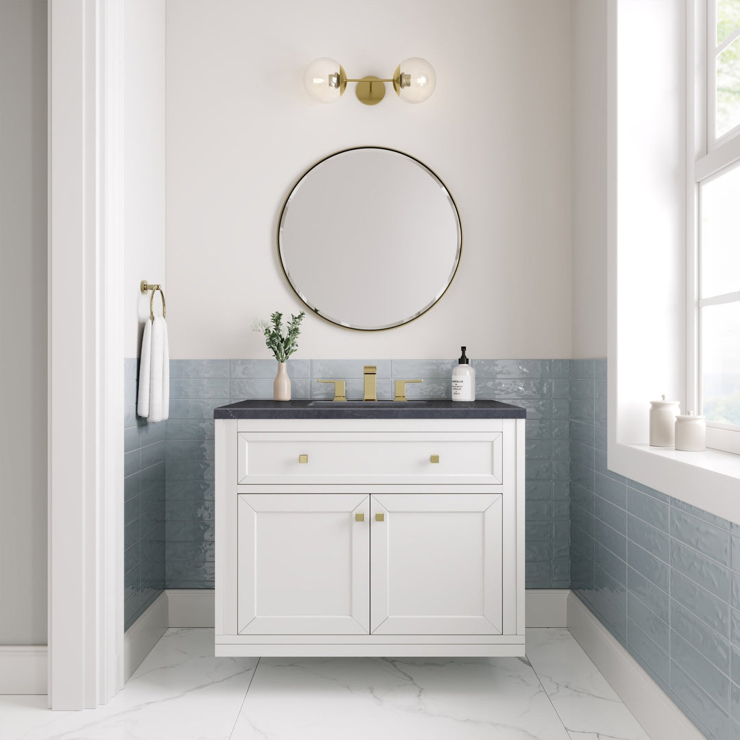 Chicago 36" Single Vanity, Glossy White, w/ 3 CM Charcoal Soapstone Silestone® Top