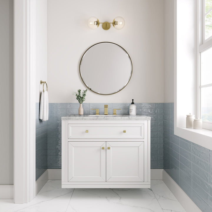 Chicago 36" Single Vanity, Glossy White, w/ 3 CM Eternal Jasmine Pearl Silestone® Top