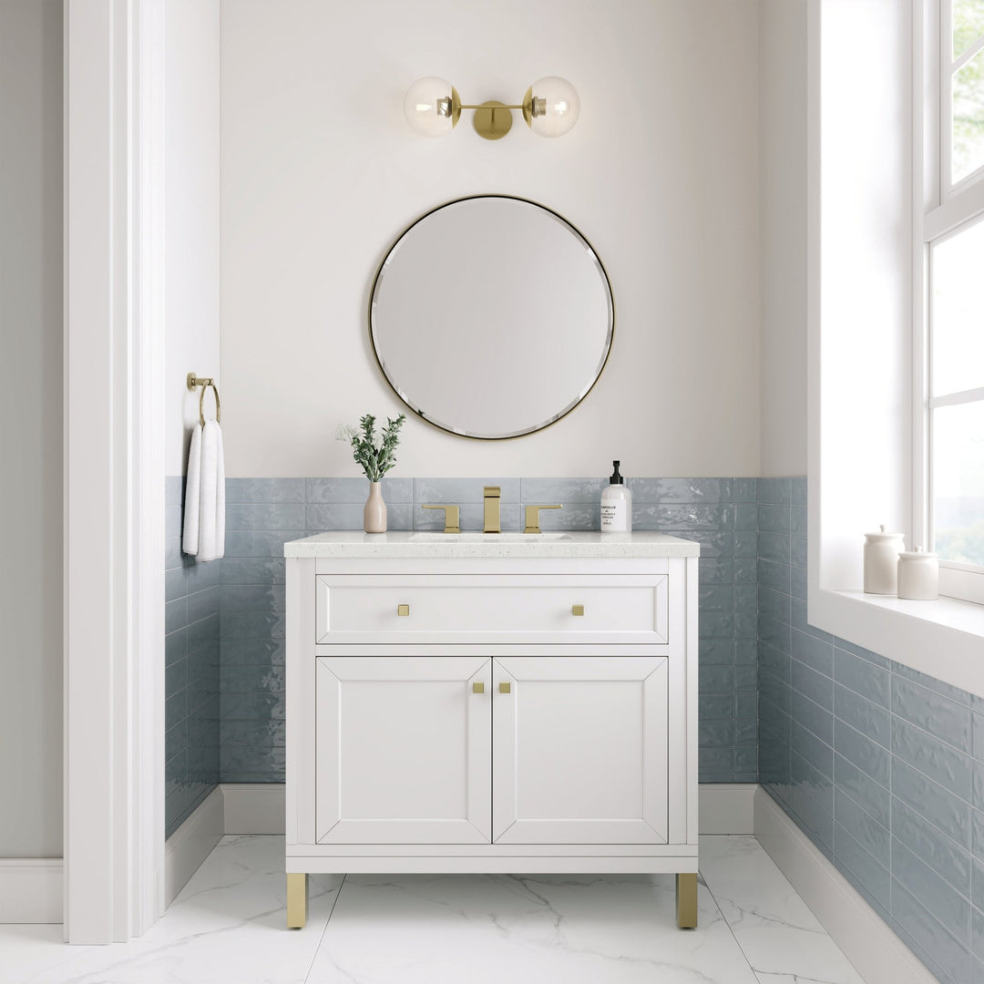 Chicago 36" Single Vanity, Glossy White, w/ 3 CM Lime Delight Silestone® Top