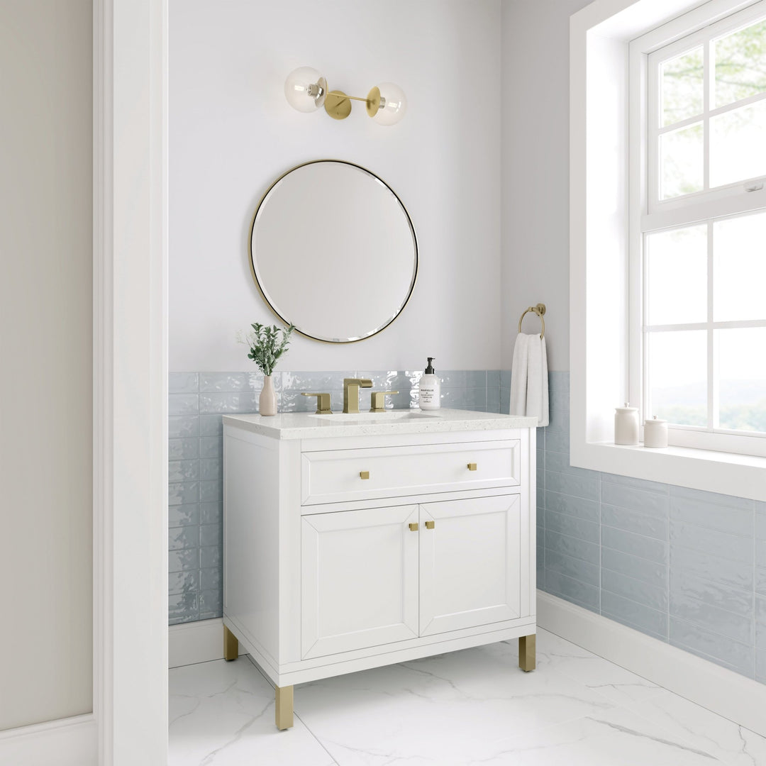 Chicago 36" Single Vanity, Glossy White, w/ 3 CM Lime Delight Silestone® Top