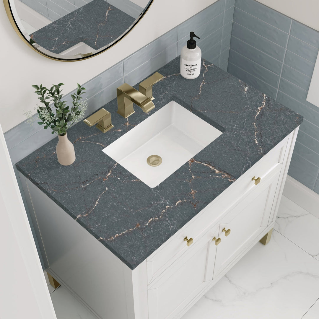 Chicago 36" Single Vanity, Glossy White, w/ 3 CM Parisien Bleu Silestone® Top