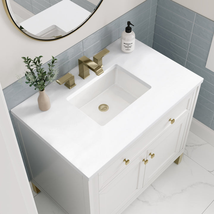 Chicago 36" Single Vanity, Glossy White, w/ 3 CM White Zeus Silestone® Top