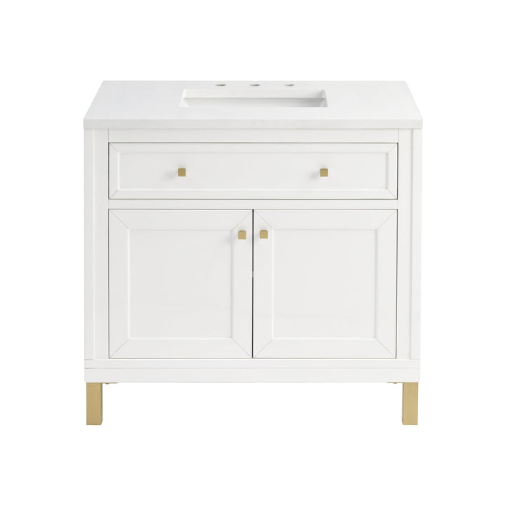 Chicago 36" Single Vanity, Glossy White, w/ 3 CM White Zeus Silestone® Top