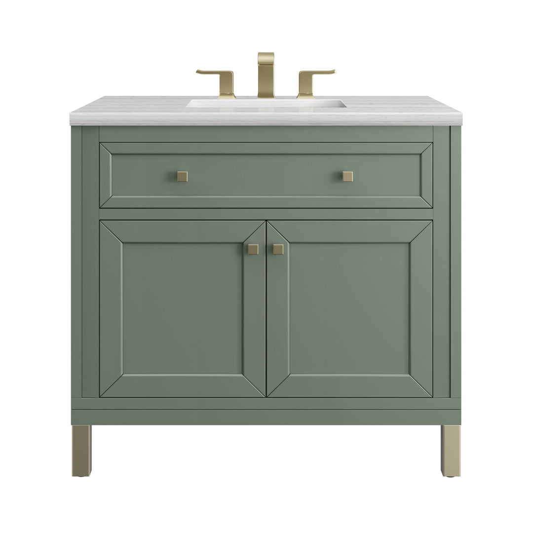 Chicago 36" Single Vanity, Smokey Celadon, w/ 3 CM Arctic Fall Solid Surface Top