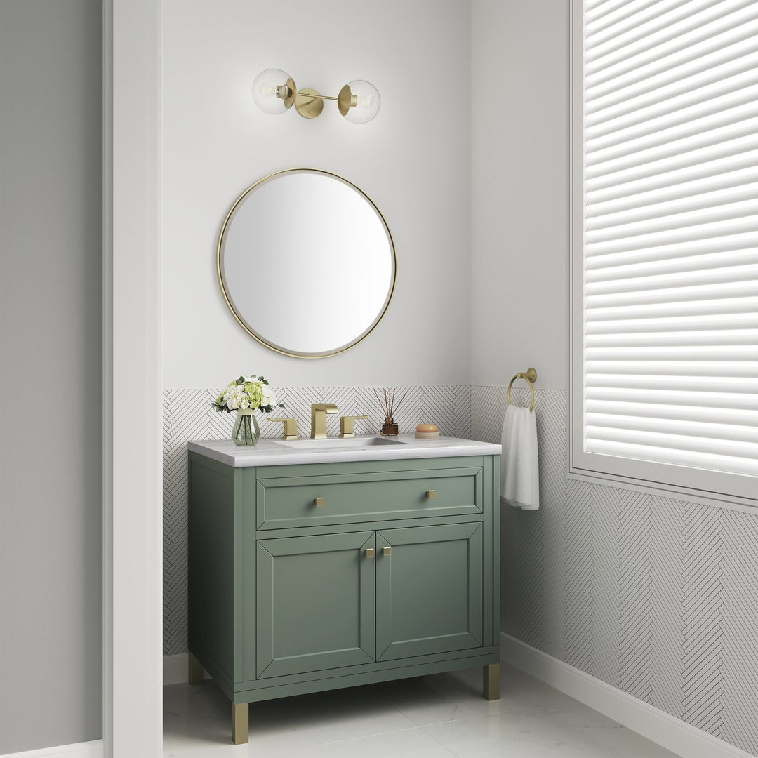 Chicago 36" Single Vanity, Smokey Celadon, w/ 3 CM Arctic Fall Solid Surface Top