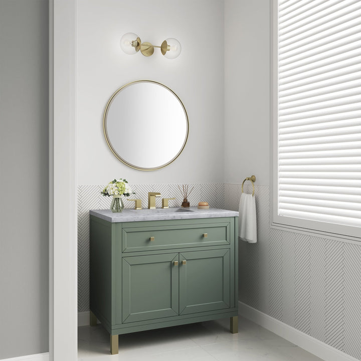 Chicago 36" Single Vanity, Smokey Celadon, w/ 3 CM Carrara Marble Top