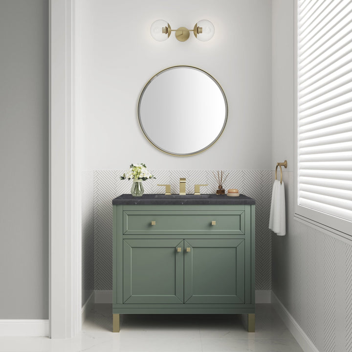 Chicago 36" Single Vanity, Smokey Celadon, w/ 3 CM Charcoal Soapstone Silestone® Top