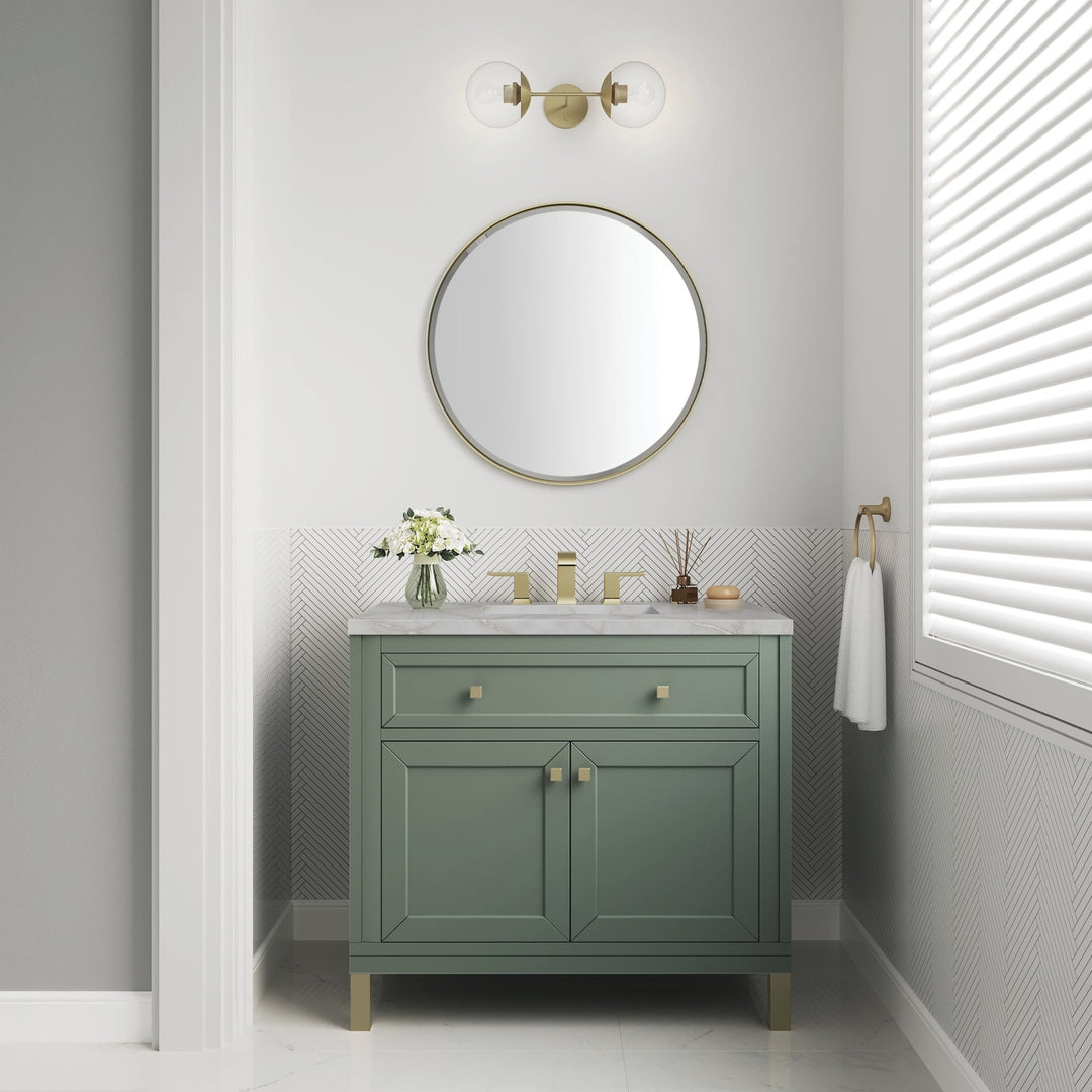 Chicago 36" Single Vanity, Smokey Celadon, w/ 3 CM Victorian Silver Silestone® Top