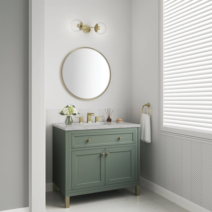 Chicago 36" Single Vanity, Smokey Celadon, w/ 3 CM Victorian Silver Silestone® Top