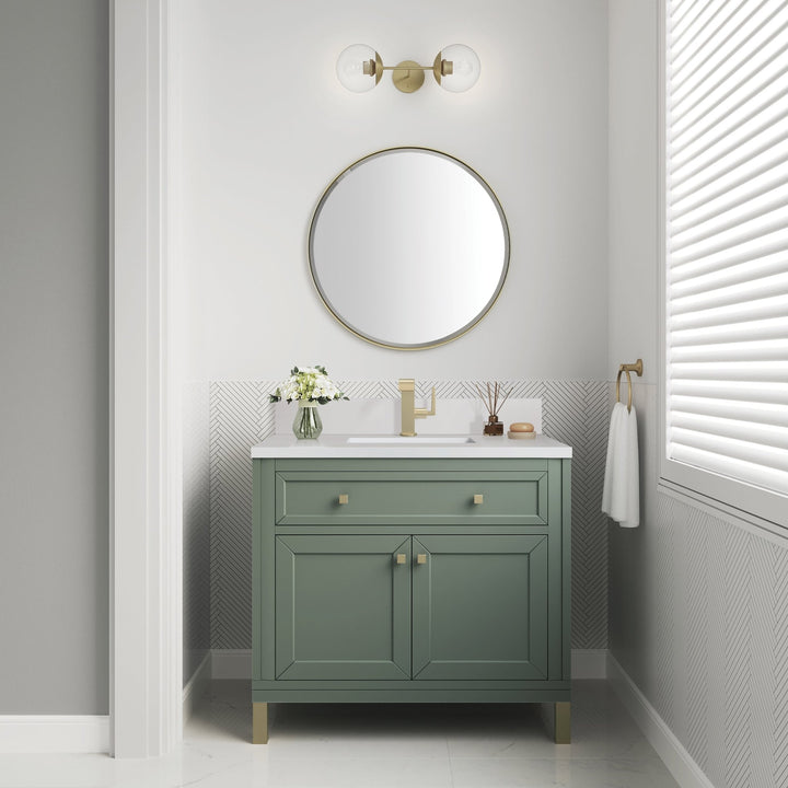 Chicago 36" Single Vanity, Smokey Celadon, w/ Single Hole 3CM White Zeus Silestone® Top & Backsplash