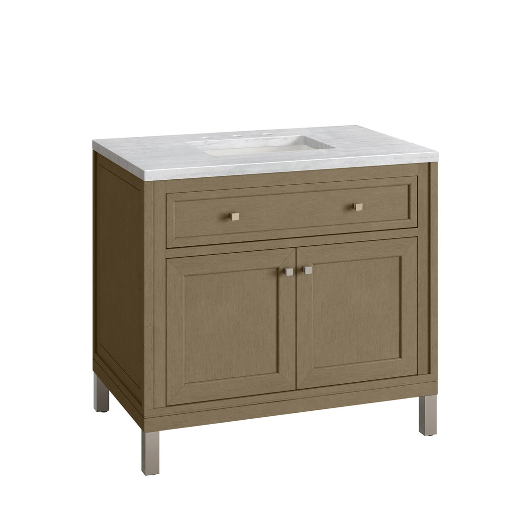 Chicago 36" Single Vanity, Walnut Whisper, w/ 3 CM Arctic Fall Solid Surface Top