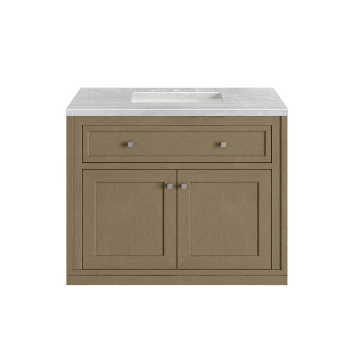 Chicago 36" Single Vanity, Walnut Whisper, w/ 3 CM Arctic Fall Solid Surface Top