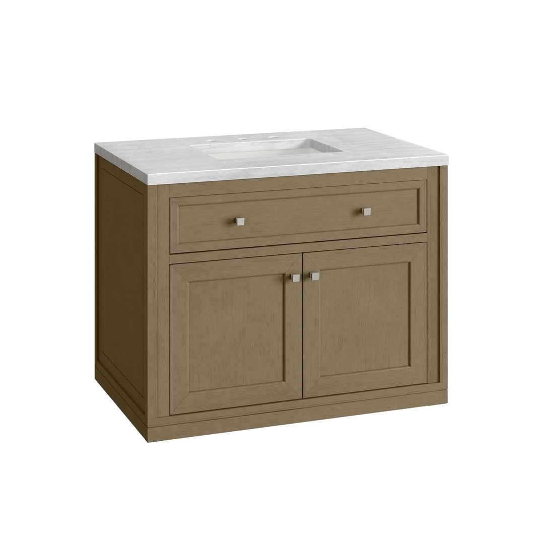 Chicago 36" Single Vanity, Walnut Whisper, w/ 3 CM Arctic Fall Solid Surface Top