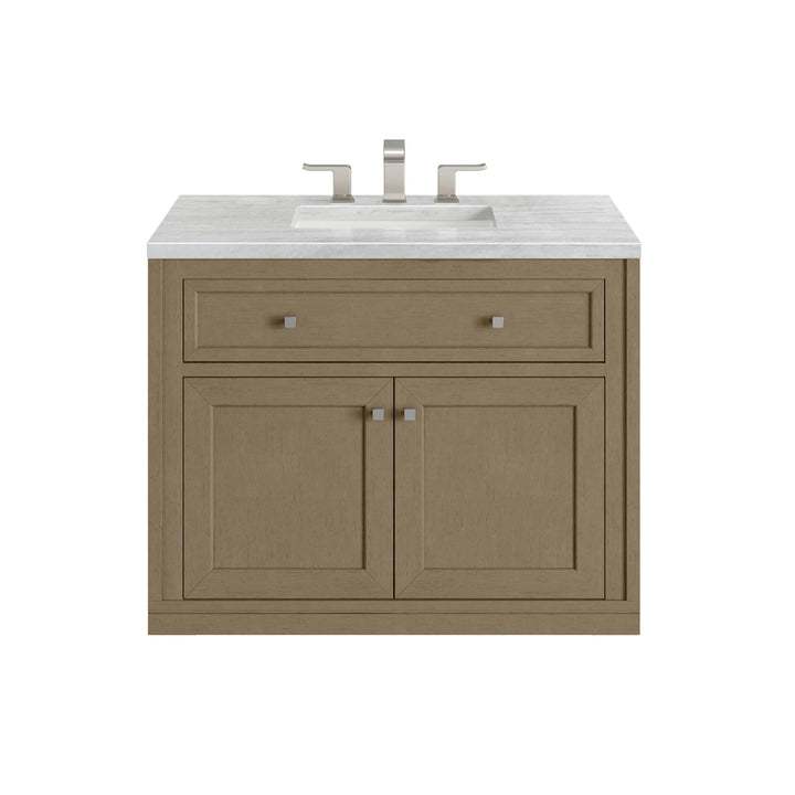 Chicago 36" Single Vanity, Walnut Whisper, w/ 3 CM Arctic Fall Solid Surface Top