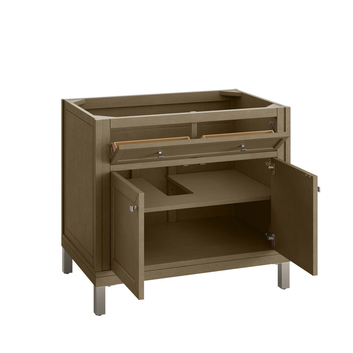 Chicago 36" Single Vanity, Walnut Whisper, w/ 3 CM Arctic Fall Solid Surface Top