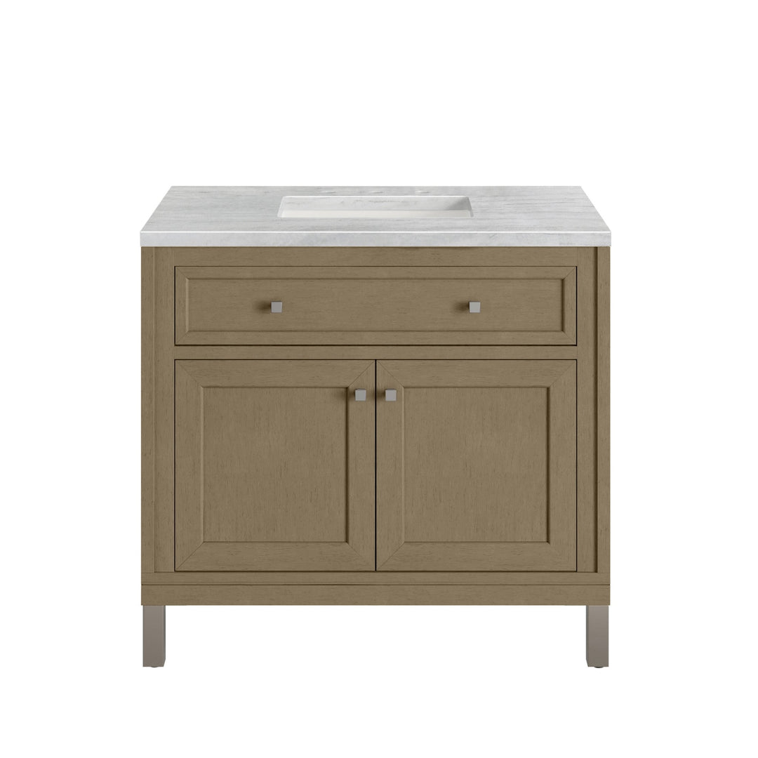 Chicago 36" Single Vanity, Walnut Whisper, w/ 3 CM Arctic Fall Solid Surface Top