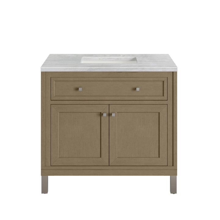 Chicago 36" Single Vanity, Walnut Whisper, w/ 3 CM Arctic Fall Solid Surface Top