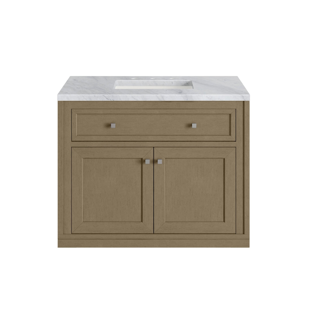 Chicago 36" Single Vanity, Walnut Whisper, w/ 3 CM Carrara Marble Top