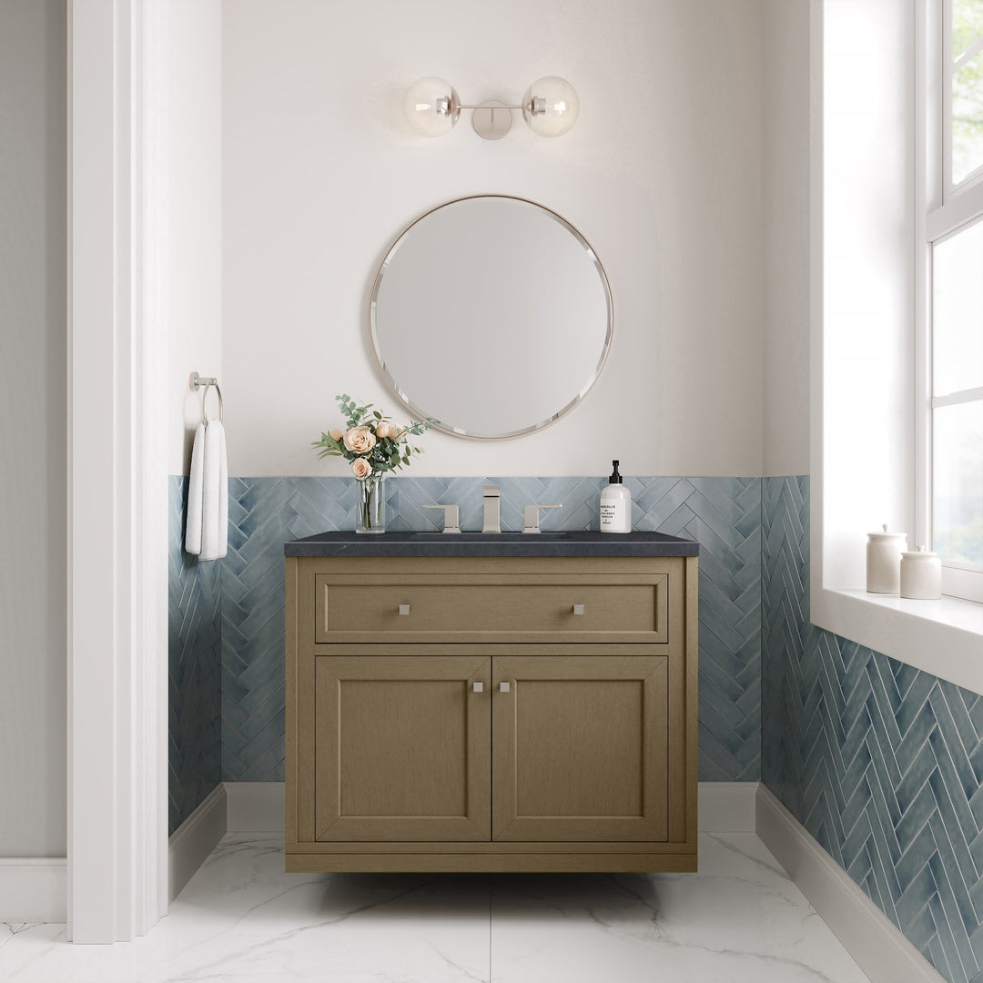 Chicago 36" Single Vanity, Walnut Whisper, w/ 3 CM Charcoal Soapstone Silestone® Top