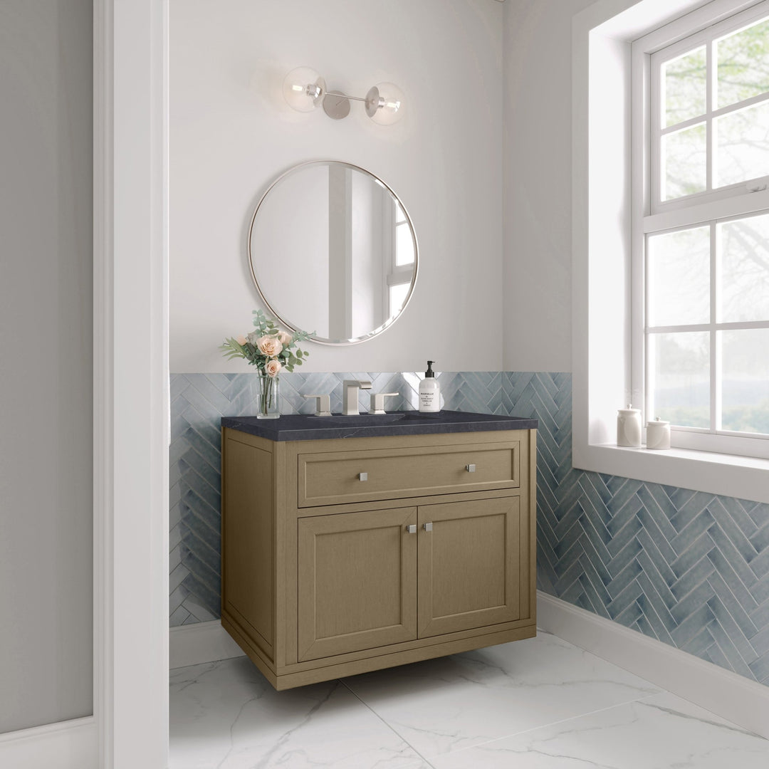 Chicago 36" Single Vanity, Walnut Whisper, w/ 3 CM Charcoal Soapstone Silestone® Top