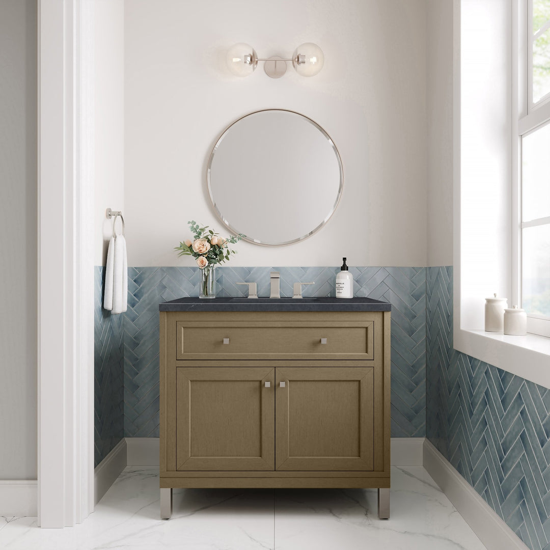 Chicago 36" Single Vanity, Walnut Whisper, w/ 3 CM Charcoal Soapstone Silestone® Top