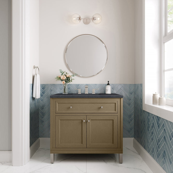 Chicago 36" Single Vanity, Walnut Whisper, w/ 3 CM Charcoal Soapstone Silestone® Top
