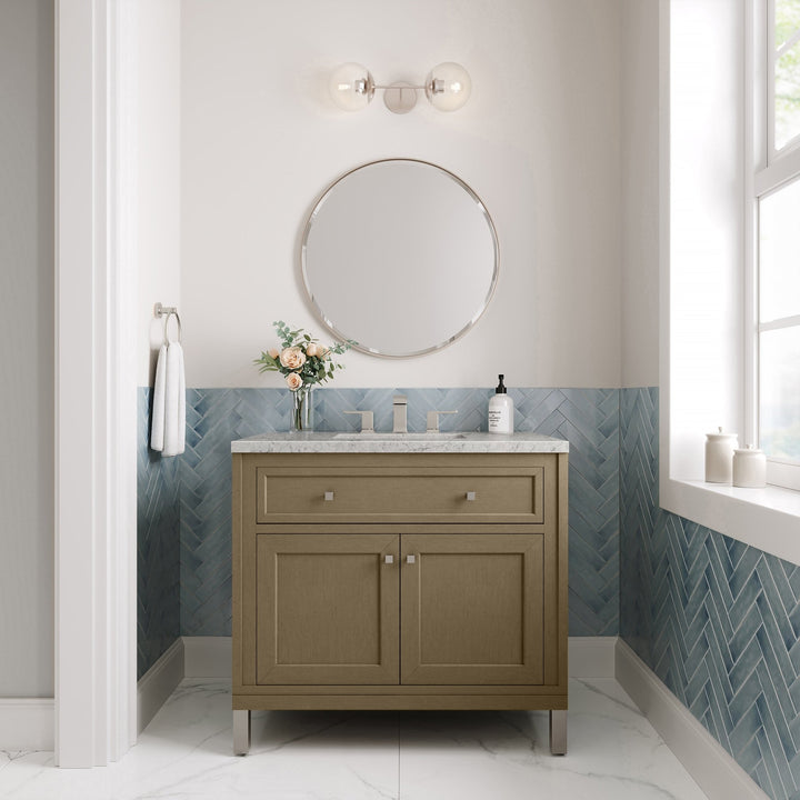 Chicago 36" Single Vanity, Walnut Whisper, w/ 3 CM Eternal Jasmine Pearl Silestone® Top