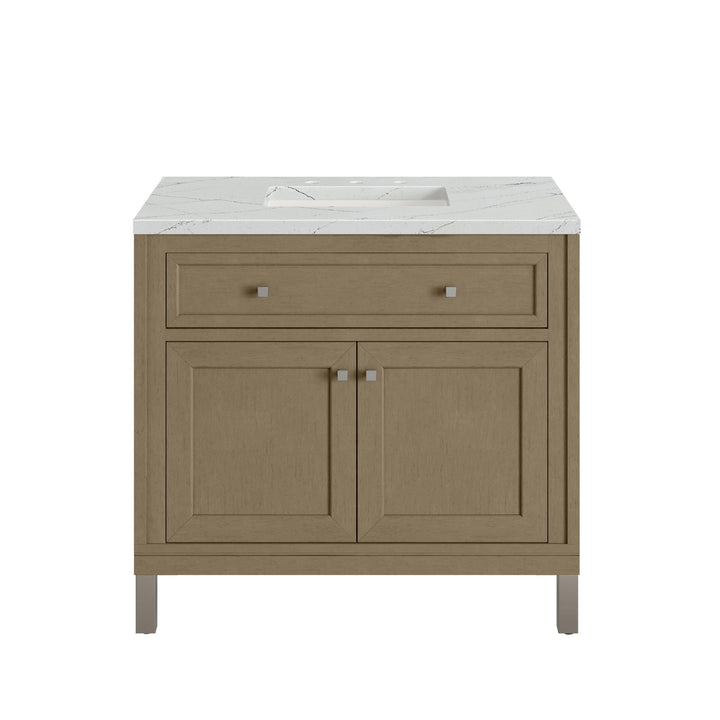 Chicago 36" Single Vanity, Walnut Whisper, w/ 3 CM Ethereal Noctis Silestone® Top
