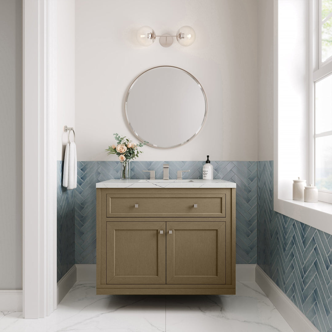 Chicago 36" Single Vanity, Walnut Whisper, w/ 3 CM Ethereal Noctis Silestone® Top