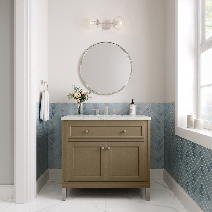 Chicago 36" Single Vanity, Walnut Whisper, w/ 3 CM Ethereal Noctis Silestone® Top