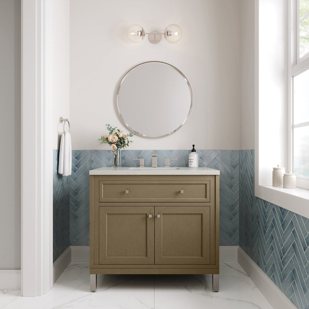 Chicago 36" Single Vanity, Walnut Whisper, w/ 3 CM Lime Delight Silestone® Top