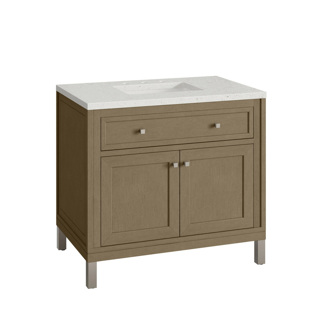 Chicago 36" Single Vanity, Walnut Whisper, w/ 3 CM Lime Delight Silestone® Top