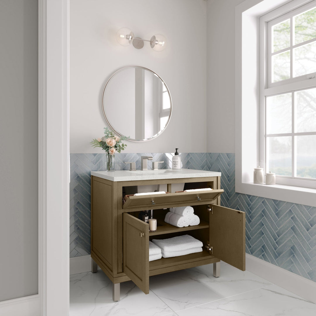Chicago 36" Single Vanity, Walnut Whisper, w/ 3 CM Lime Delight Silestone® Top