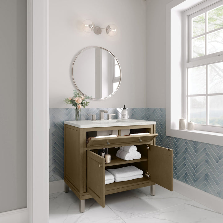 Chicago 36" Single Vanity, Walnut Whisper, w/ 3 CM Lime Delight Silestone® Top